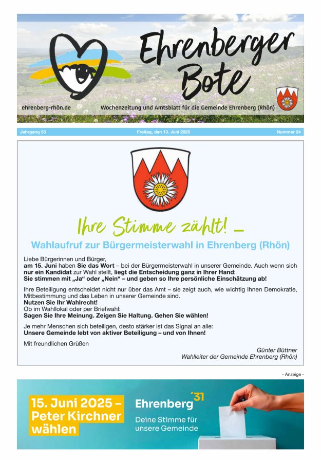 Ehrenberger Bote Titelblatt 24/2025