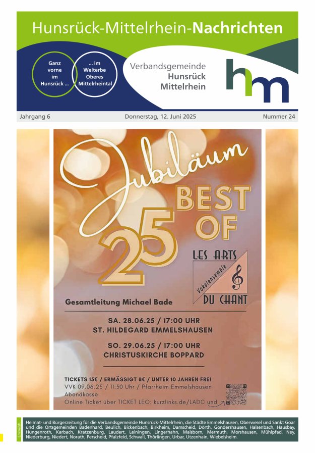 Hunsrück-Mittelrhein Nachrichten Ausgabe Emmelshausen Titelblatt 24/2025
