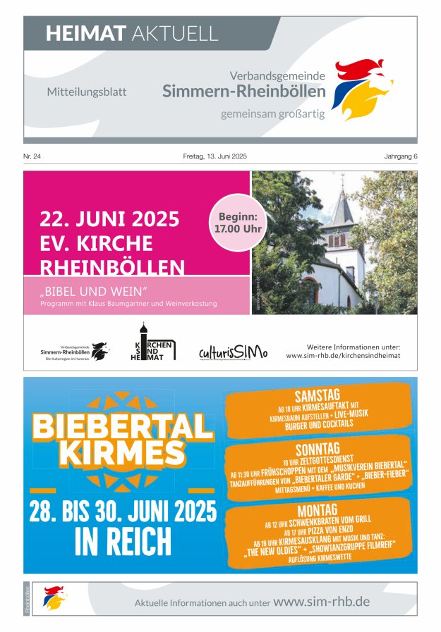 Heimat Aktuell Mitteilungsblatt der VG Simmern-Rheinböllen-Ausg Rheinböllen Titelblatt 24/2025