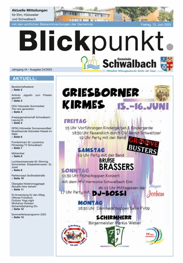 Blickpunkt Schwalbach Titelblatt 24/2025