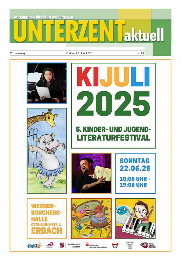 Unterzent aktuell Wochenzeitung für Höchst und Lützelbach Titelblatt 25/2025