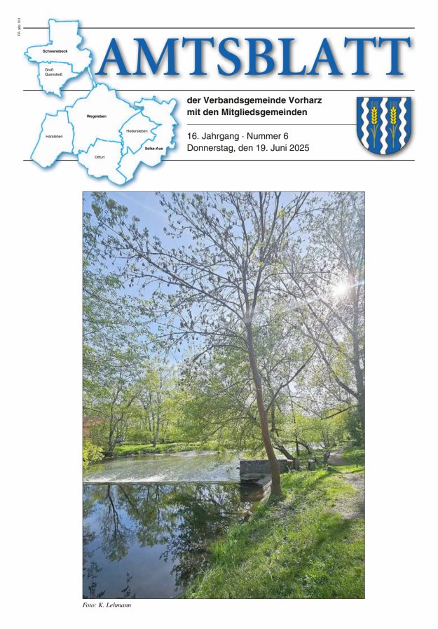 Amtblatt der Verbandsgemeinde Vorharz mit den Mitgliedsgemeinden Titelblatt 06/2025