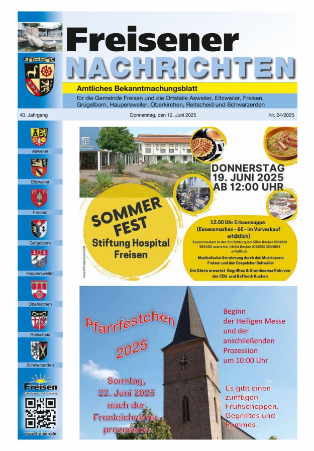Freisener Nachrichten Titelblatt 24/2025