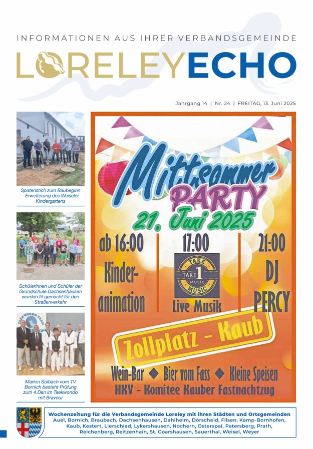Loreley-Echo - Mitteilungsblatt der Verbandsgemeinde Loreley (Braubach) Titelblatt 24/2025