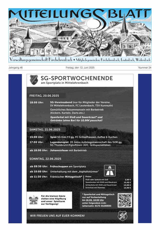 Mitteilungsblatt Verwaltungsgemeinschaft Kirchehrenbach Titelblatt 24/2025