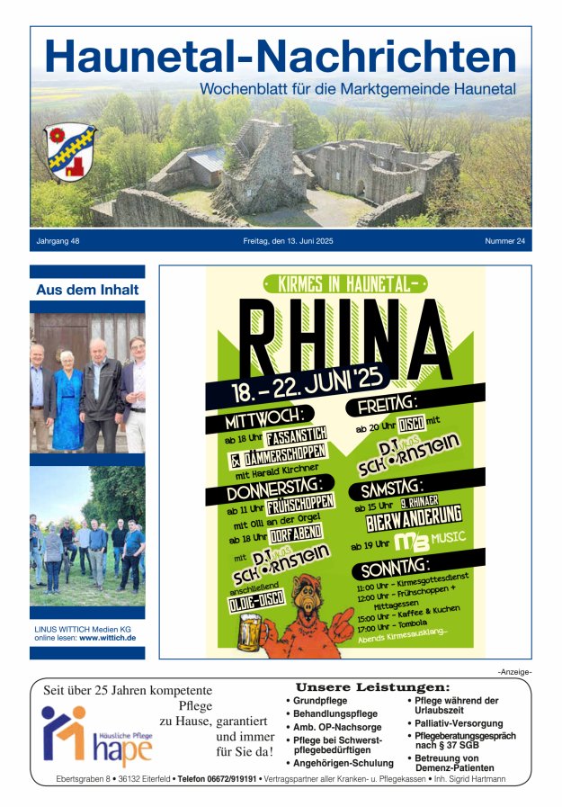 Haunetal-Nachrichten Titelblatt 24/2025