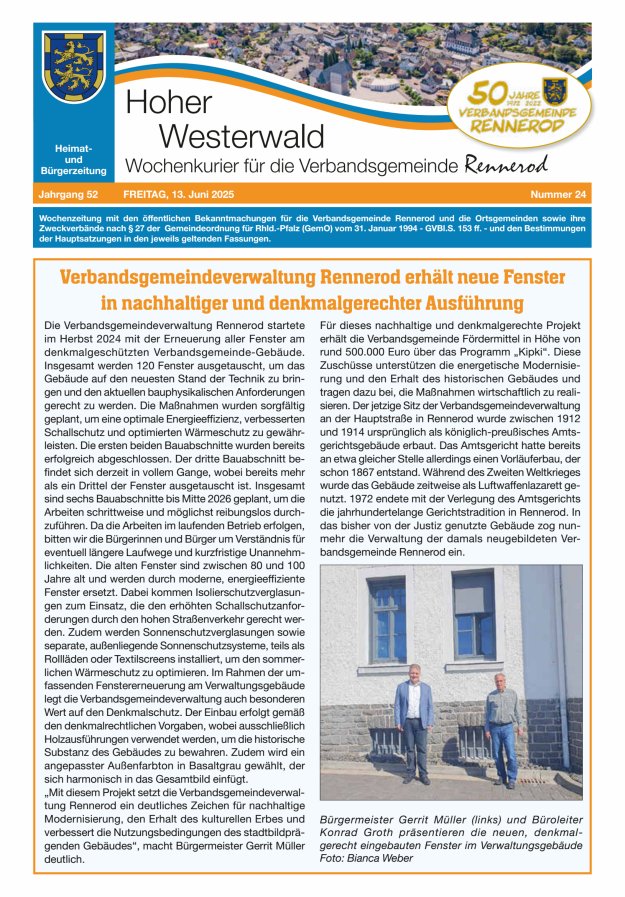 Hoher Westerwald - Wochenkurier für die Verbandsgemeinde Rennerod Titelblatt 24/2025