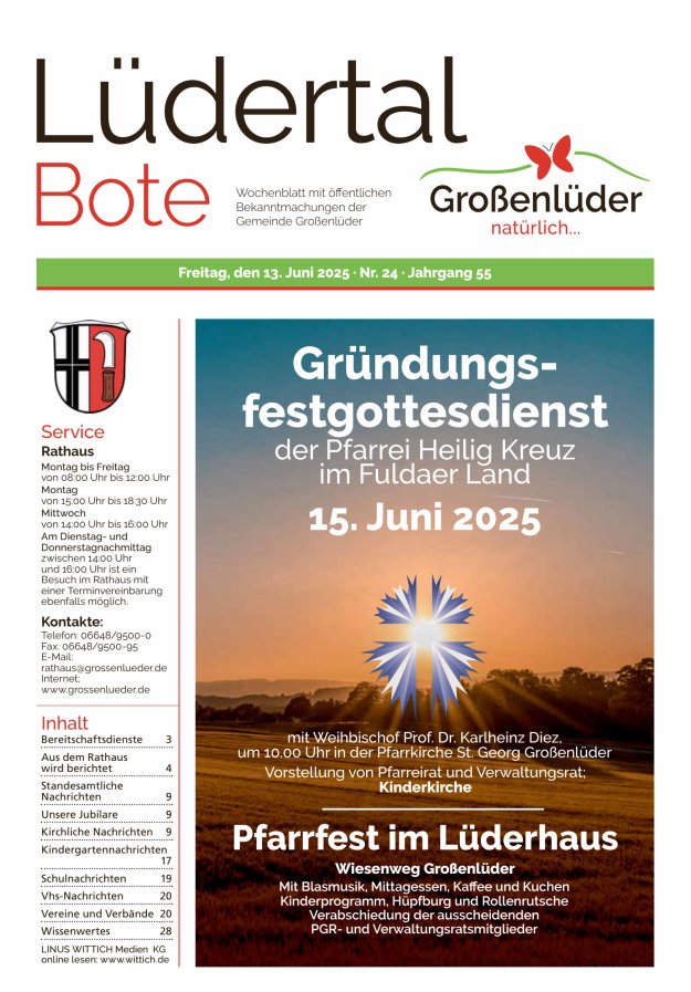 Wochenblatt mit öffentlichen Bekanntmachungen der Gemeinde Großenlüder Titelblatt 24/2025
