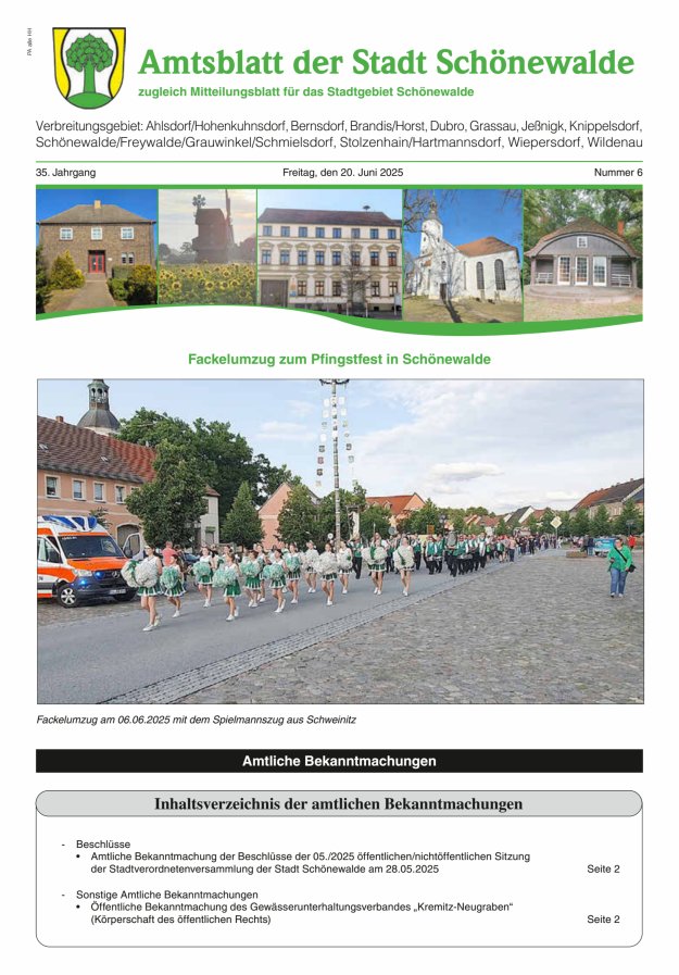 Amtsblatt der Stadt Schönewalde - Mitteilungsblatt für das Stadtgebiet Titelblatt 06/2025