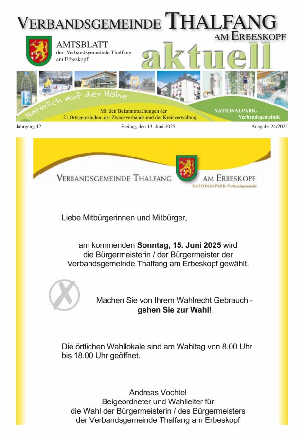 Thalfang aktuell - Amtsblatt VG Thalfang Titelblatt 24/2025