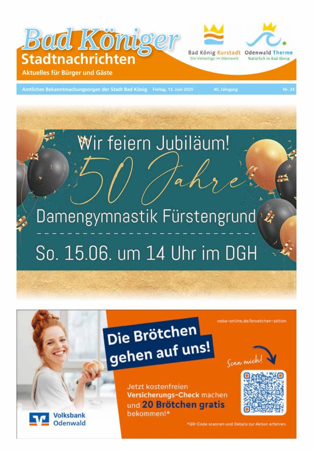 Bad Königer Stadtnachrichten und Badeblatt Titelblatt 24/2025
