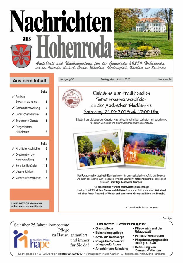 Nachrichten aus Hohenroda Titelblatt 24/2025