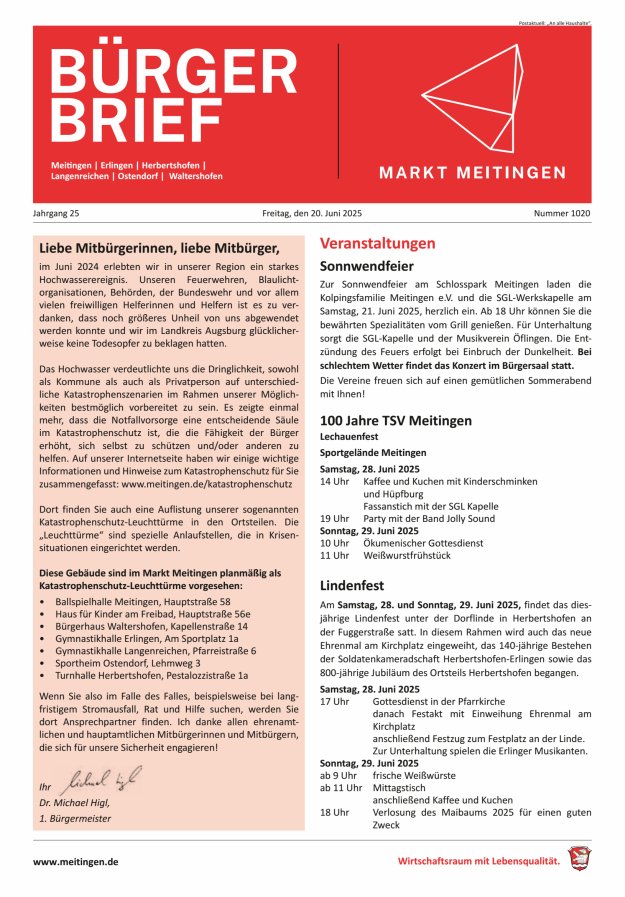 Meitinger Bürgerbrief Titelblatt 1020/2025