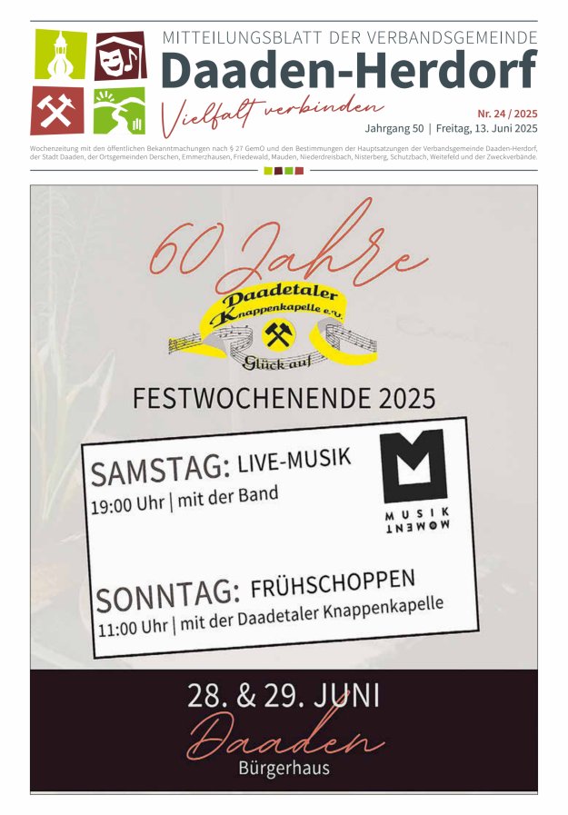 Mitteilungsblatt der Verbandsgemeinde Daaden-Herdorf Titelblatt 24/2025
