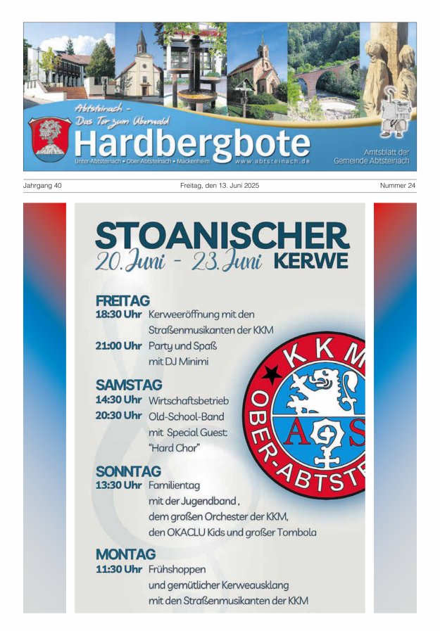 Hardbergbote - Mitteilungsblatt der Gemeinde Abtsteinach Titelblatt 24/2025
