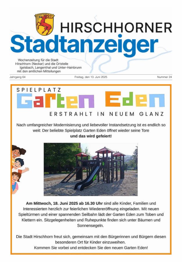 Hirschhorner Stadtanzeiger Titelblatt 24/2025