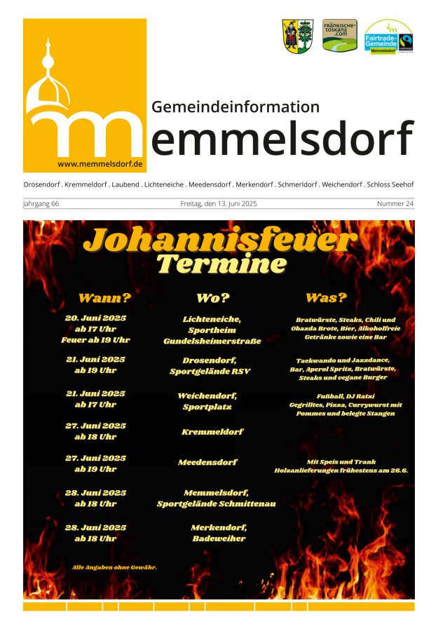 Mitteilungsblatt der Gemeinde Memmelsdorf Titelblatt 24/2025
