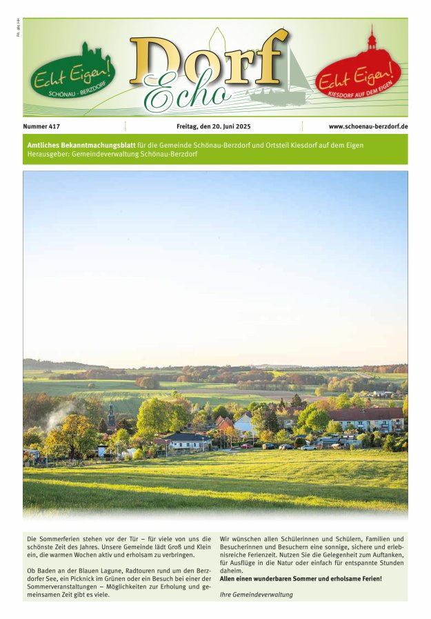 Dorfecho Amtliches Bekanntmachungsblatt für die Gemeinde Schönau-Berzdorf und OT Titelblatt 417/2025