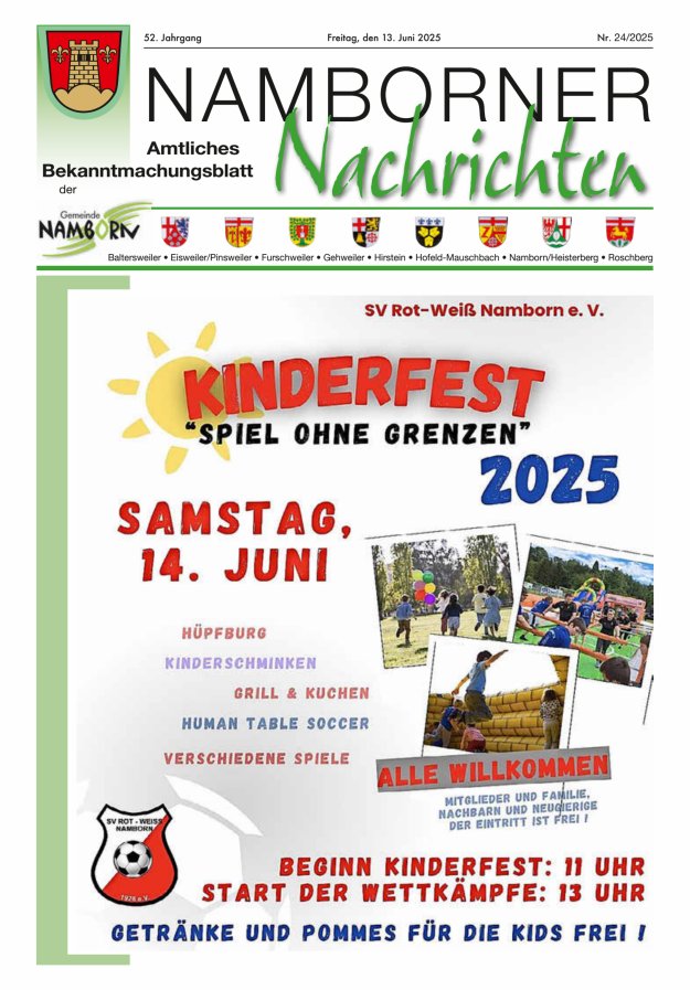 Namborner Nachrichten Titelblatt 24/2025