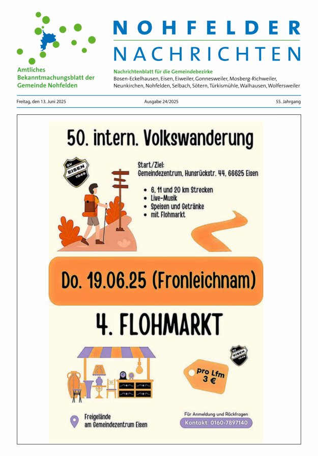 Nohfelder Nachrichten Titelblatt 24/2025