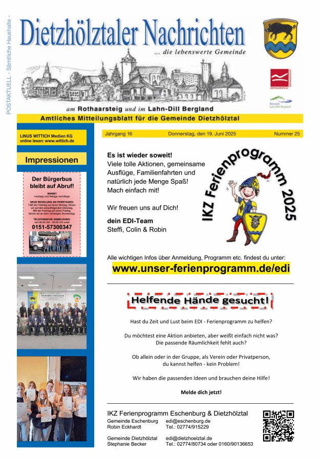 Dietzhölztaler Nachrichten Titelblatt 25/2025