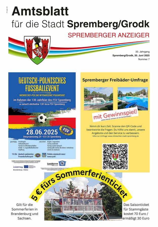 Amtsblatt für die Stadt Spremberg/Grodk – Spremberger Anzeiger Titelblatt 07/2025