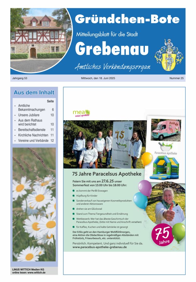 Grebenau - Gründchen Bote - Mitteilungsblatt für die Stadt Grebenau Titelblatt 25/2025
