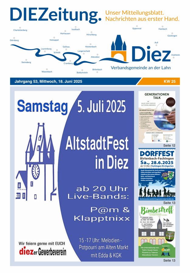 Mitteilungsblatt der Verbandsgemeinde Diez und der Ortsgemeinden Titelblatt 25/2025