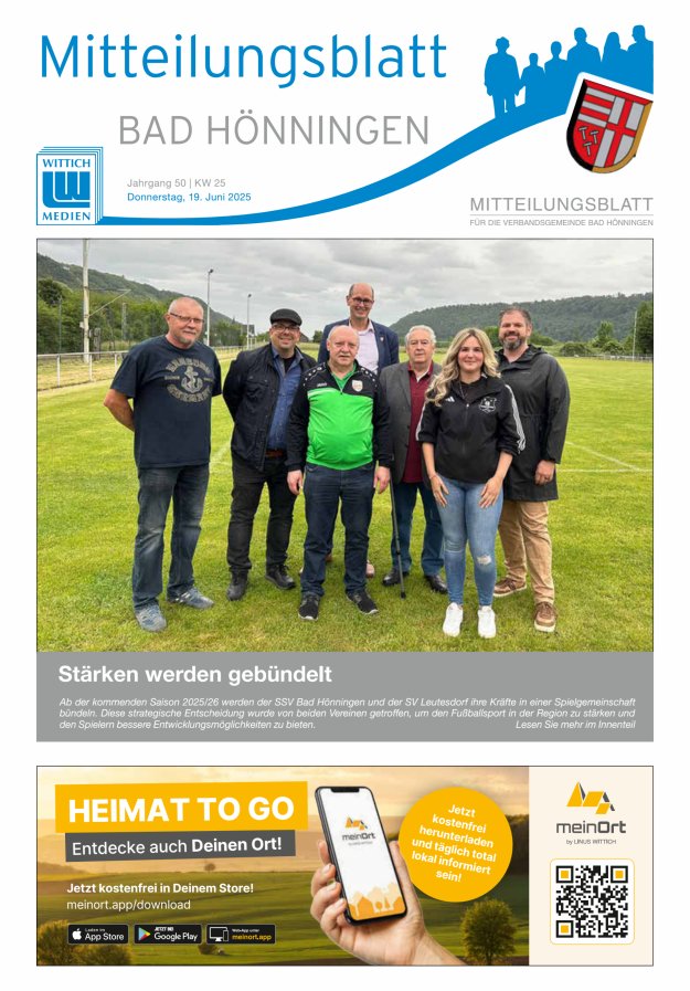 Mitteilungsblatt für den Bereich der Verbandsgemeinde Bad Hönningen Titelblatt 25/2025