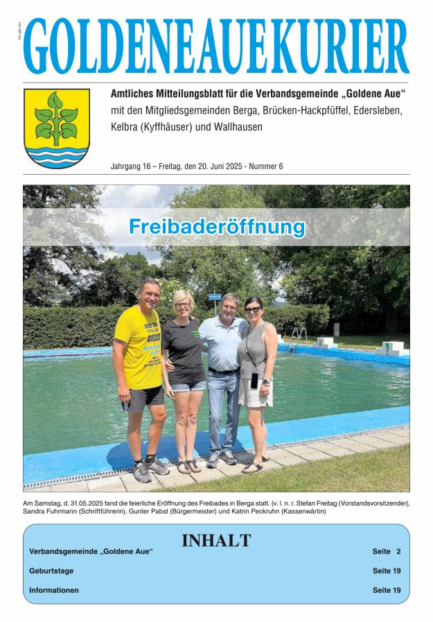 Goldene Aue Kurier – Amtliches Mitteilungsblatt für die Verbandsgemeinde "Goldene Aue" Titelblatt 06/2025