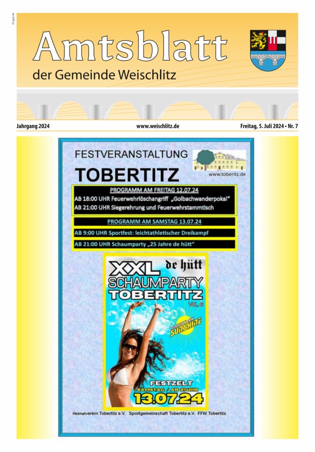 Amtsblatt der Gemeinde Weischlitz Titelblatt 07/2024