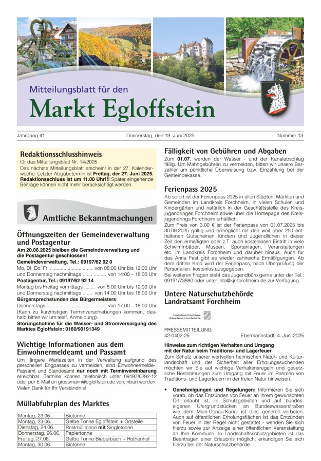 Mitteilungsblatt für den Markt Egloffstein Titelblatt 13/2025