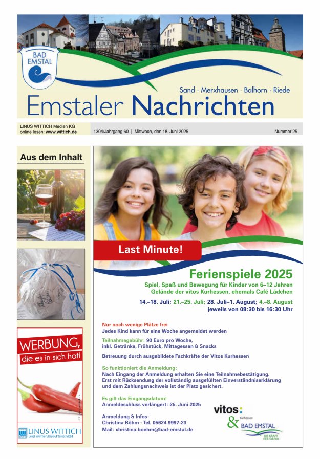 Emstaler Nachrichten Titelblatt 25/2025