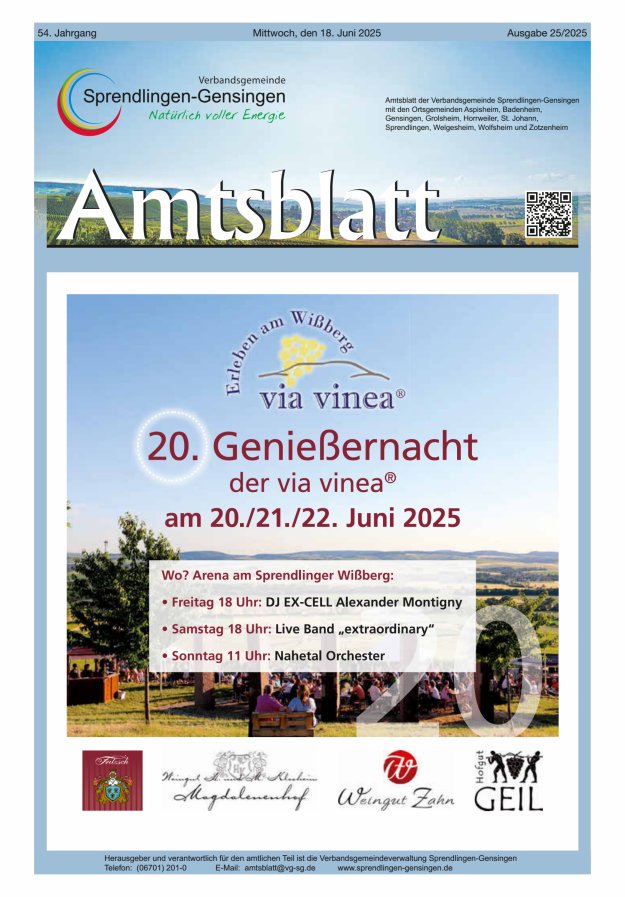 Amtsblatt VG Sprendlingen-Gensingen Titelblatt 25/2025