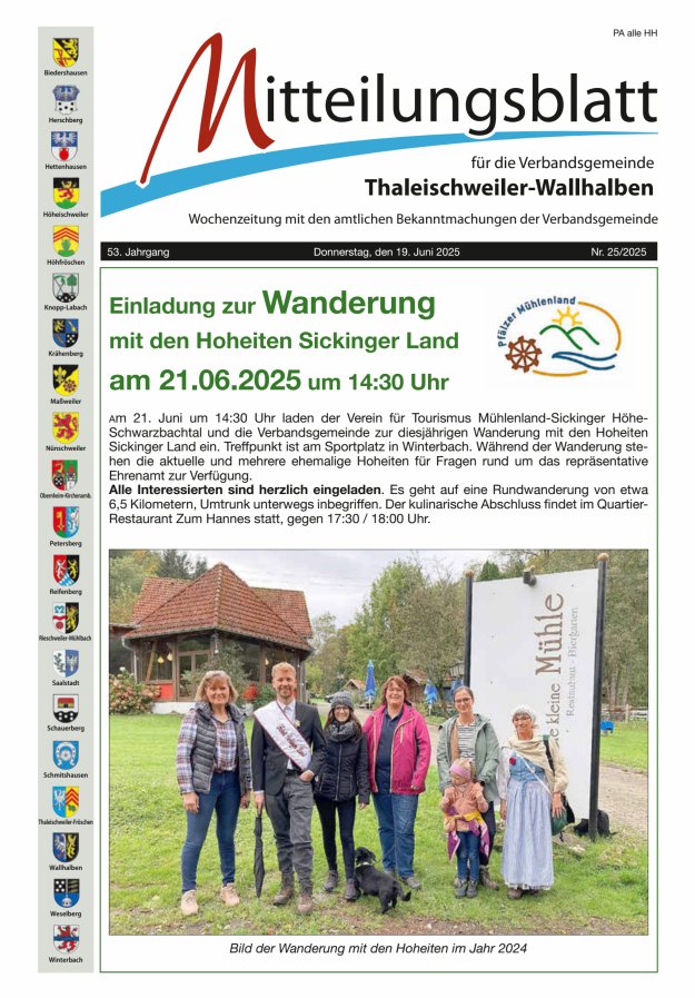 Mitteilungsblatt VG Thaleischweiler-Wallhalben Titelblatt 25/2025