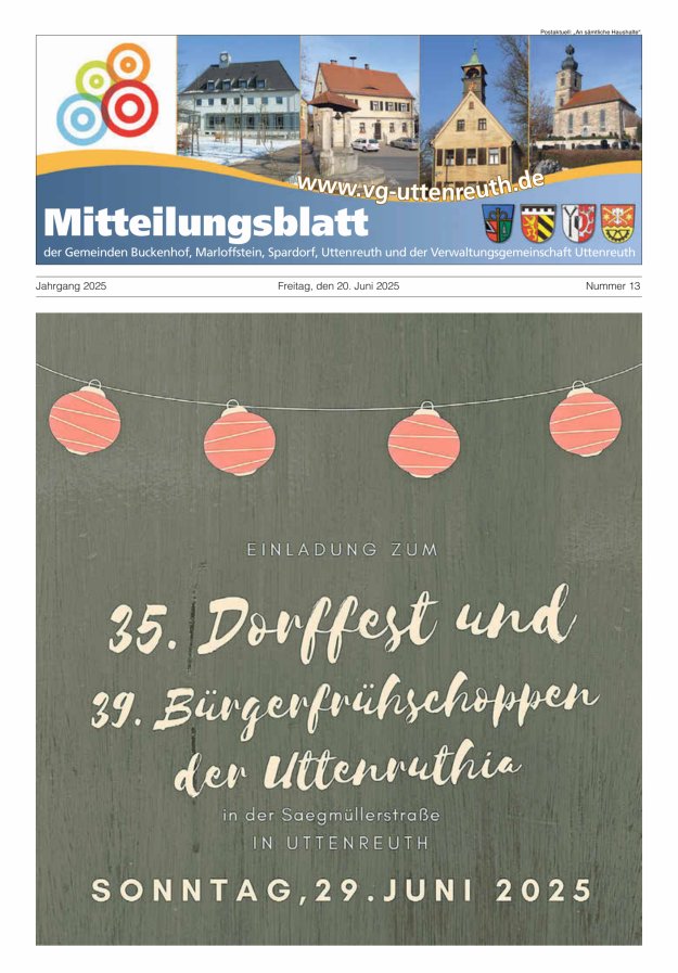 Mitteilungsblatt der Verwaltungsgemeinschaft Uttenreuth Titelblatt 13/2025