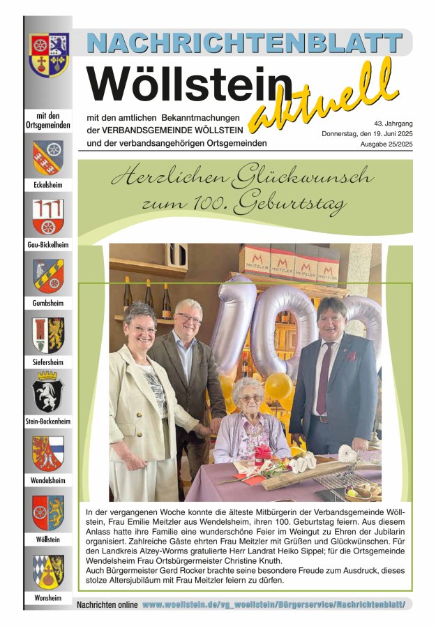 Nachrichtenblatt Wöllstein aktuell Titelblatt 25/2025