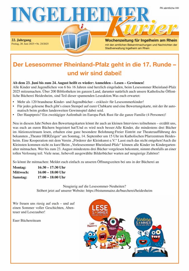 Ingelheimer Kurier Titelblatt 25/2025