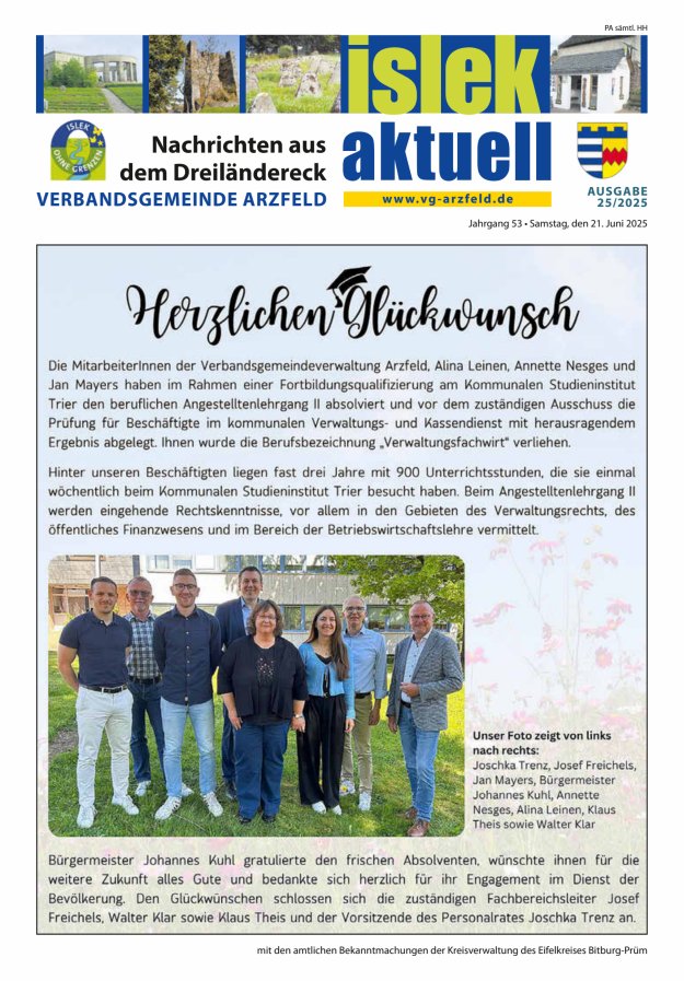 Islek aktuell VG Arzfeld Titelblatt 25/2025