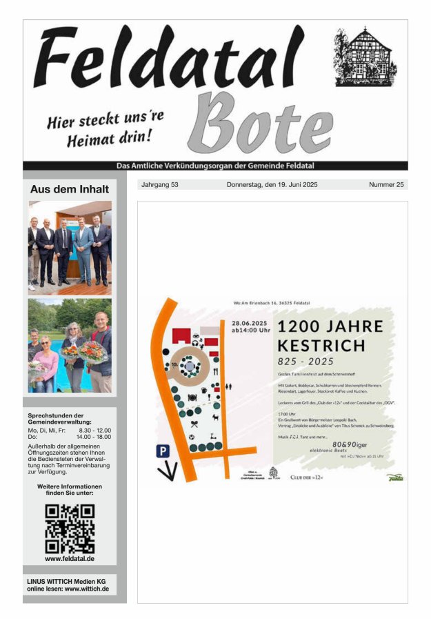 Das Amtliche Verkündungsorgan der Gemeinde Feldatal Titelblatt 25/2025