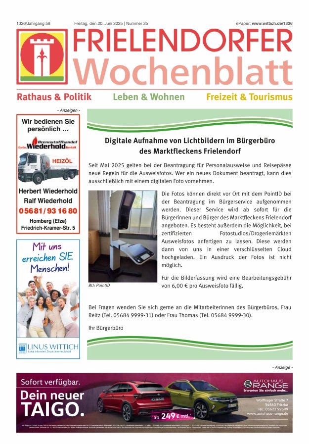 Frielendorfer Wochenblatt Titelblatt 25/2025