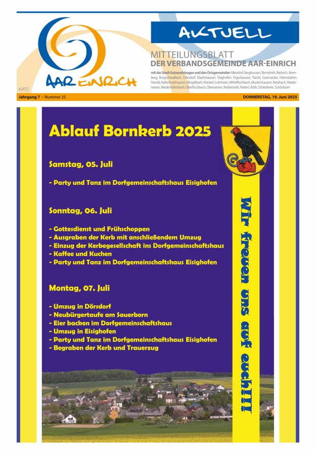 Mitteilungsblatt der Verbandsgemeinde Aar-Einrich Ausgabe Katzenelnbogen Titelblatt 25/2025