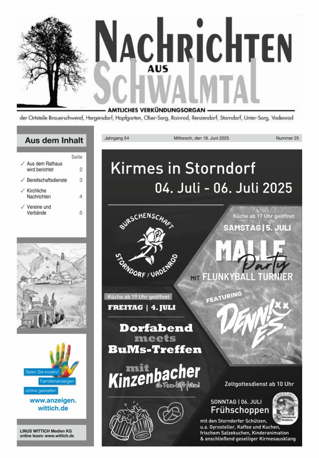 Nachrichten aus Schwalmtal Titelblatt 25/2025