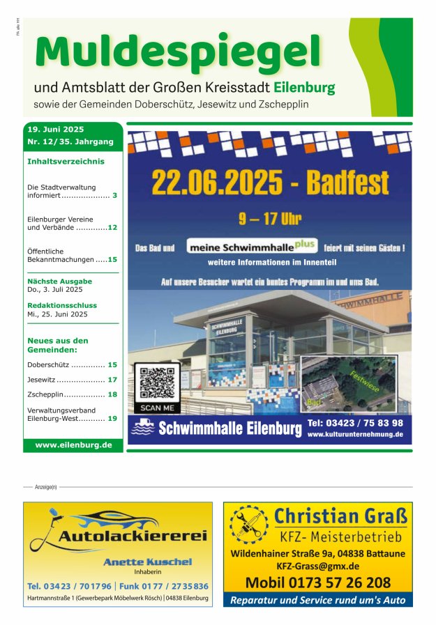 Muldespiegel und Amtsblatt der Großen Kreisstadt Eilenburg und der Gemeinden Titelblatt 12/2025