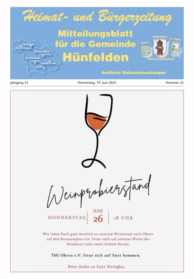 Mitteilungsblatt für die Gemeinde Hünfelden Titelblatt 25/2025