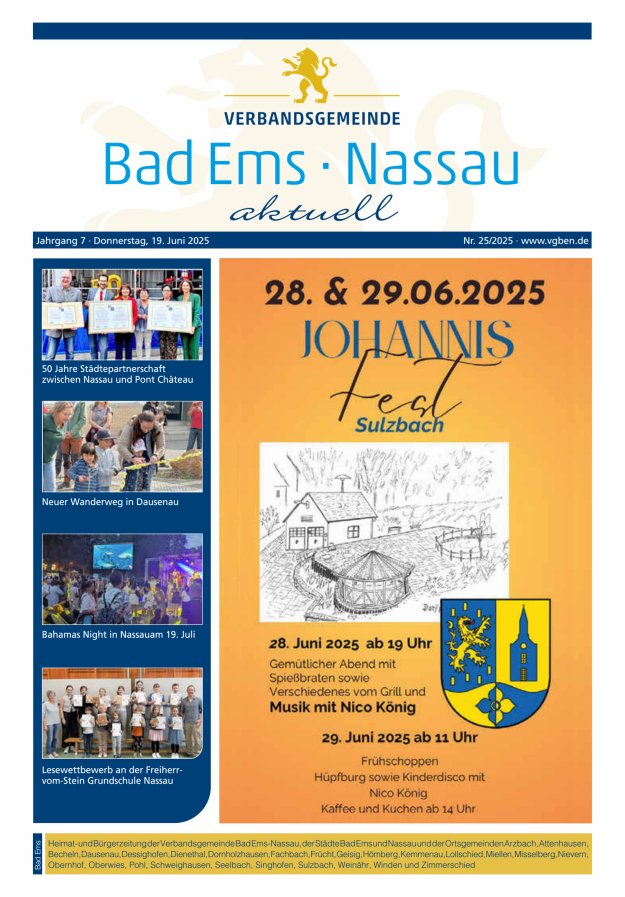 Bad Ems-Nassau aktuell Ausgabe Bad Ems Titelblatt 25/2025