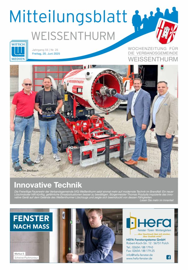 Mitteilungsblatt für den Bereich der Verbandsgemeinde Weißenthurm Titelblatt 25/2025