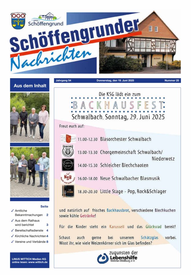 Schöffengrunder Nachrichten Titelblatt 25/2025