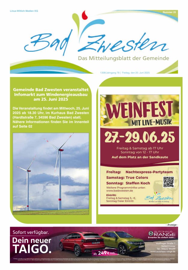 Heimatzeitung Bad Zwesten Titelblatt 25/2025
