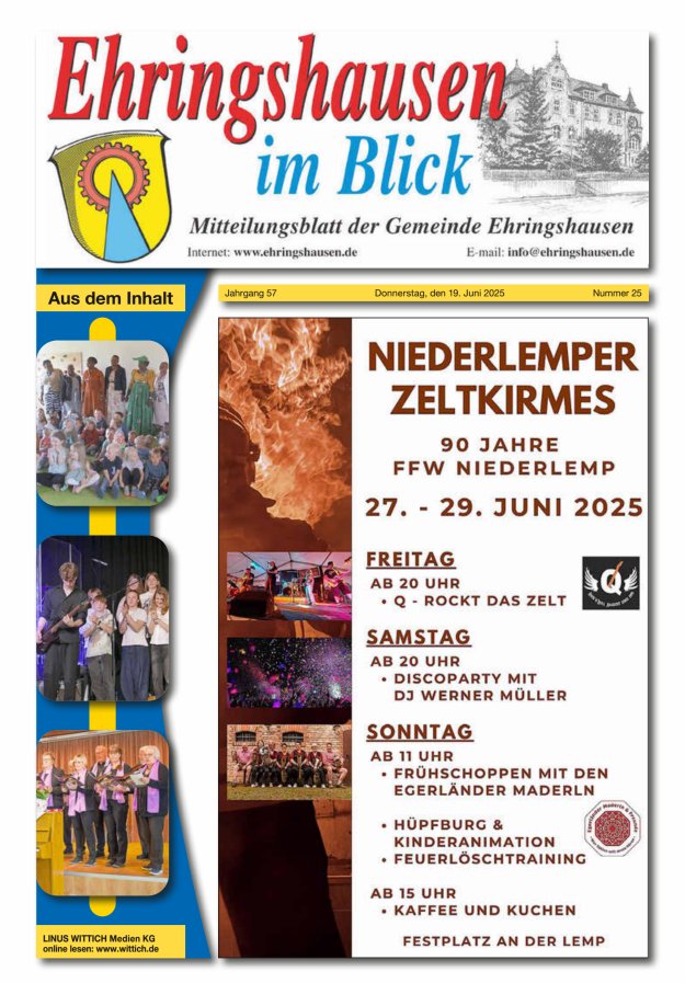 Mitteilungsblatt der Gemeinde Ehringshausen Titelblatt 25/2025